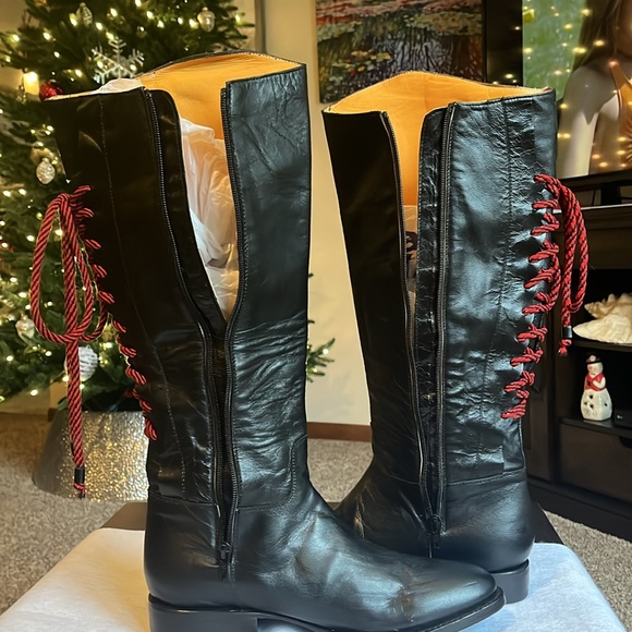 Safari Exotic Leather black studded heeled riding boots women size 9.5 - Picture 12 of 16